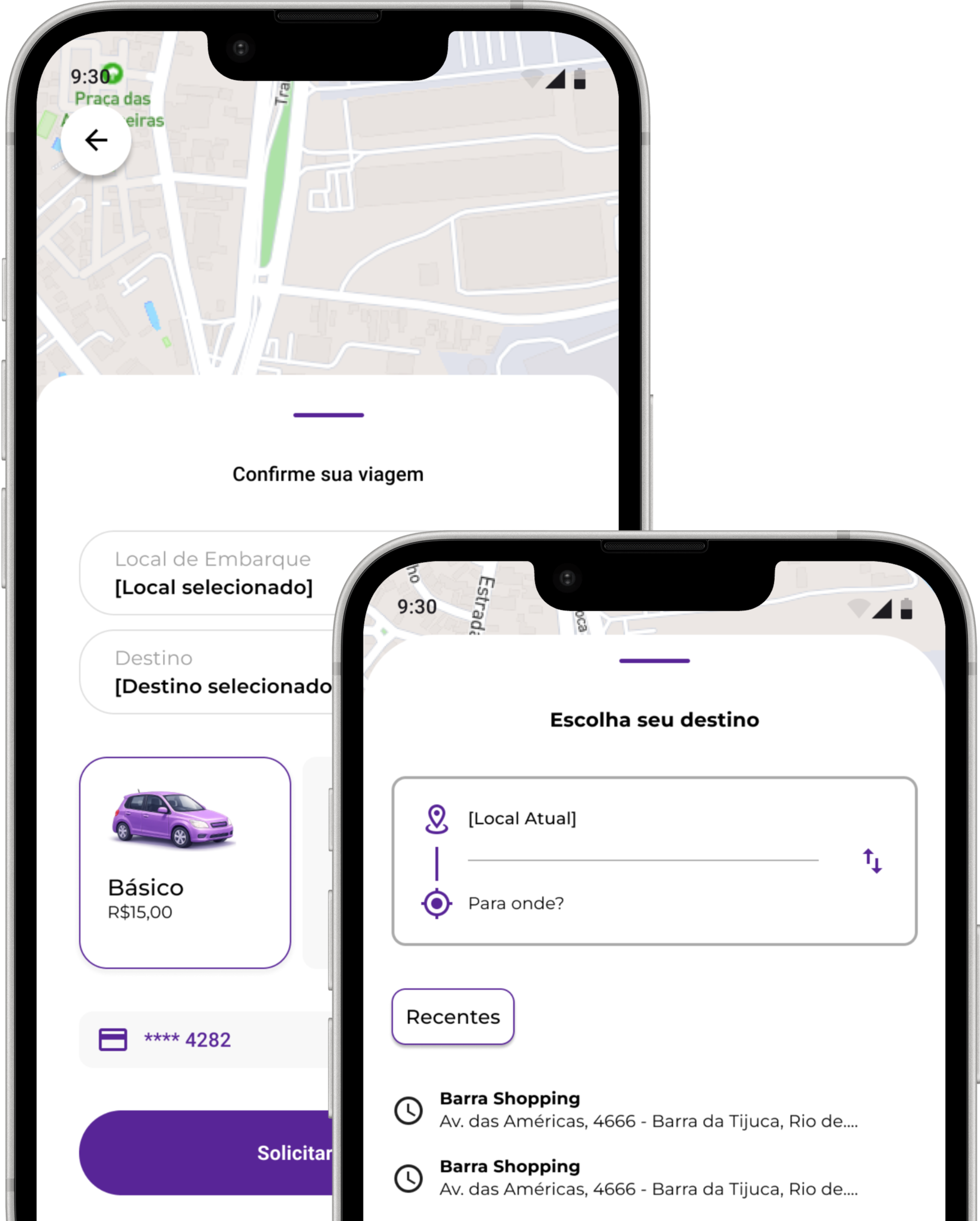 Tela de solicitação de viagem no App ZipMove Passageiro